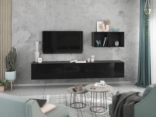 moebel-dich-auf Wohnwand VARIANTO 3 Schrank Set 5 TLG., 228 cm, anthrazit matt/schwarz Hochglanz, Wandhängend, 3 Schränke mit Klappen und Softclose, 2 offene Regale moebel-dich-auf Wohnwand VARIANTO 3 Schrank Set 5 TLG., 228 cm, anthrazit matt/schwarz Hochglanz, Wandhängend, 3 Schränke mit Klappen und Softclose, 2 offene Regale von moebel-dich-auf