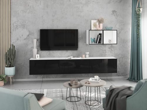 moebel-dich-auf Wohnwand VARIANTO 3 Schrank Set 5 TLG., 228 cm, weiß matt/schwarz Hochglanz, Wandhängend, 3 Schränke mit Klappen und Softclose, 2 offene Regale moebel-dich-auf Wohnwand VARIANTO 3 Schrank Set 5 TLG., 228 cm, weiß matt/schwarz Hochglanz, Wandhängend, 3 Schränke mit Klappen und Softclose, 2 offene Regale von moebel-dich-auf