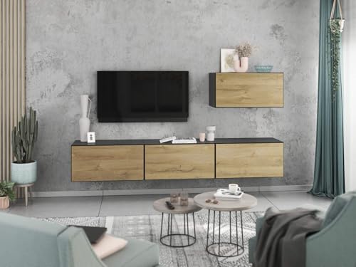 moebel-dich-auf Wohnwand VARIANTO 4 Schrank Set 4 TLG., 228 cm, anthrazit matt/Evoke Eiche, Wandhängend, 4 Schränke mit Klappen und Softclose moebel-dich-auf Wohnwand VARIANTO 4 Schrank Set 4 TLG., 228 cm, anthrazit matt/Evoke Eiche, Wandhängend, 4 Schränke mit Klappen und Softclose von moebel-dich-auf