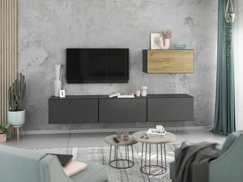 moebel-dich-auf Wohnwand VARIANTO 4 Schrank Set 4 TLG., 228 cm, anthrazit matt/anthrazit matt/Evoke Eiche M1, Wandhängend, 4 Schränke mit Klappen und Softclose moebel-dich-auf Wohnwand VARIANTO 4 Schrank Set 4 TLG., 228 cm, anthrazit matt/anthrazit matt/Evoke Eiche M1, Wandhängend, 4 Schränke mit Klappen und Softclose von moebel-dich-auf