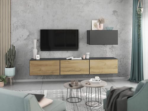 moebel-dich-auf Wohnwand VARIANTO 4 Schrank Set 4 TLG., 228 cm, anthrazit matt/anthrazit matt/Evoke Eiche M2, Wandhängend, 4 Schränke mit Klappen und Softclose von moebel-dich-auf