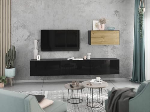 moebel-dich-auf Wohnwand VARIANTO 4 Schrank Set 4 TLG., 228 cm, anthrazit matt/schwarz Hochglanz/Evoke Eiche, Wandhängend, 4 Schränke mit Klappen und Softclose von moebel-dich-auf