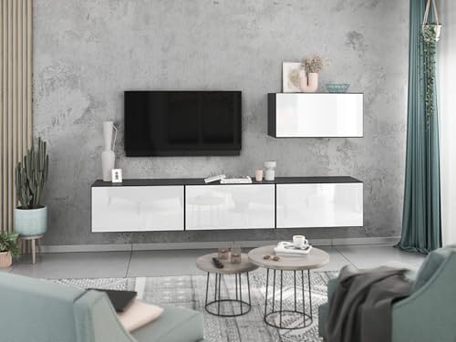 moebel-dich-auf Wohnwand VARIANTO 4 Schrank Set 4 TLG., 228 cm, anthrazit matt/weiß Hochglanz, Wandhängend, 4 Schränke mit Klappen und Softclose moebel-dich-auf Wohnwand VARIANTO 4 Schrank Set 4 TLG., 228 cm, anthrazit matt/weiß Hochglanz, Wandhängend, 4 Schränke mit Klappen und Softclose von moebel-dich-auf