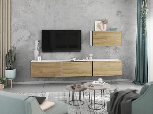 moebel-dich-auf Wohnwand VARIANTO 4 Schrank Set 4 TLG., 228 cm, weiß matt/Evoke Eiche, Wandhängend, 4 Schränke mit Klappen und Softclose von moebel-dich-auf