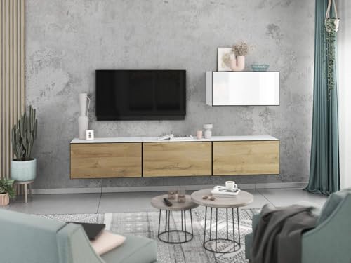 moebel-dich-auf Wohnwand VARIANTO 4 Schrank Set 4 TLG., 228 cm, weiß matt/Evoke Eiche/weiß Hochglanz M1, Wandhängend, 4 Schränke mit Klappen und Softclose von moebel-dich-auf