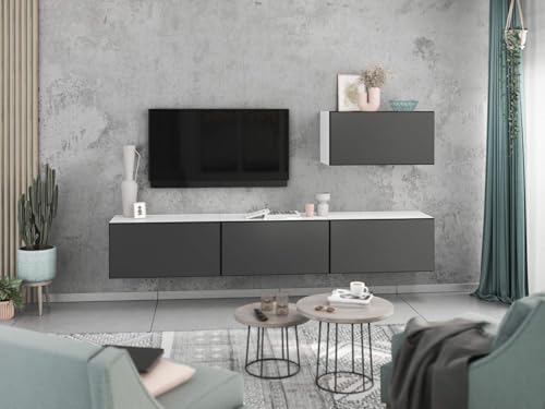 moebel-dich-auf Wohnwand VARIANTO 4 Schrank Set 4 TLG., 228 cm, weiß matt/anthrazit matt, Wandhängend, 4 Schränke mit Klappen und Softclose von moebel-dich-auf
