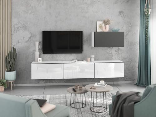 moebel-dich-auf Wohnwand VARIANTO 4 Schrank Set 4 TLG., 228 cm, weiß matt/anthrazit matt/weiß Hochglanz M2, Wandhängend, 4 Schränke mit Klappen und Softclose von moebel-dich-auf