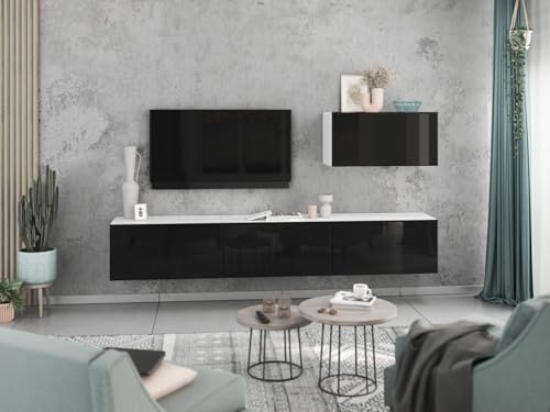 moebel-dich-auf Wohnwand VARIANTO 4 Schrank Set 4 TLG., 228 cm, weiß matt/schwarz Hochglanz, Wandhängend, 4 Schränke mit Klappen und Softclose von moebel-dich-auf