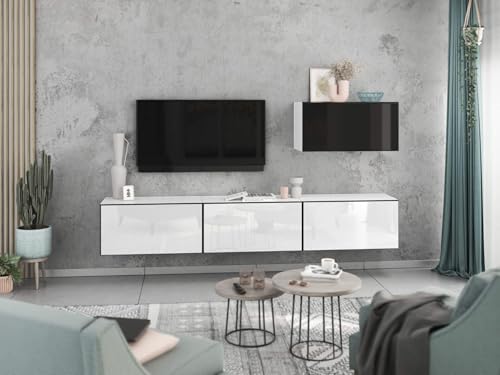 moebel-dich-auf Wohnwand VARIANTO 4 Schrank Set 4 TLG., 228 cm, weiß matt/schwarz Hochglanz/weiß Hochglanz M2, Wandhängend, 4 Schränke mit Klappen und Softclose von moebel-dich-auf