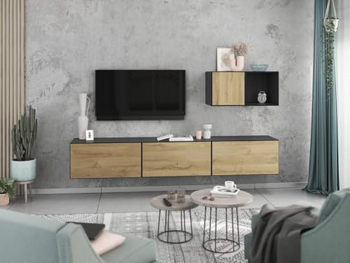 moebel-dich-auf Wohnwand VARIANTO 5 Schrank Set 5 TLG., 228 cm, anthrazit matt/Evoke Eiche, Wandhängend, 4 Schränke mit Klappen, 1 Schrank mit Tür und 1 Regal moebel-dich-auf Wohnwand VARIANTO 5 Schrank Set 5 TLG., 228 cm, anthrazit matt/Evoke Eiche, Wandhängend, 4 Schränke mit Klappen, 1 Schrank mit Tür und 1 Regal von moebel-dich-auf