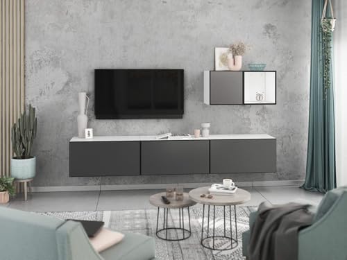 moebel-dich-auf Wohnwand VARIANTO 5 Schrank Set 5 TLG., 228 cm, anthrazit matt/anthrazit matt, Wandhängend, 3 Schränke mit Klappen, 1 Schrank mit Tür und 1 Regal von moebel-dich-auf