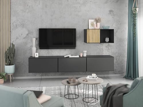 moebel-dich-auf Wohnwand VARIANTO 5 Schrank Set 5 TLG., 228 cm, anthrazit matt/anthrazit matt/Evoke Eiche M1, Wandhängend, 3 Schränke mit Klappen, 1 Schrank mit Tür und 1 Regal moebel-dich-auf Wohnwand VARIANTO 5 Schrank Set 5 TLG., 228 cm, anthrazit matt/anthrazit matt/Evoke Eiche M1, Wandhängend, 3 Schränke mit Klappen, 1 Schrank mit Tür und 1 Regal von moebel-dich-auf