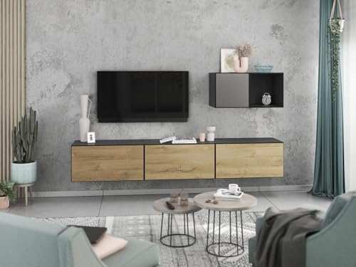 moebel-dich-auf Wohnwand VARIANTO 5 Schrank Set 5 TLG., 228 cm, anthrazit matt/anthrazit matt/Evoke Eiche M2, Wandhängend, 3 Schränke mit Klappen, 1 Schrank mit Tür und 1 Regal moebel-dich-auf Wohnwand VARIANTO 5 Schrank Set 5 TLG., 228 cm, anthrazit matt/anthrazit matt/Evoke Eiche M2, Wandhängend, 3 Schränke mit Klappen, 1 Schrank mit Tür und 1 Regal von moebel-dich-auf