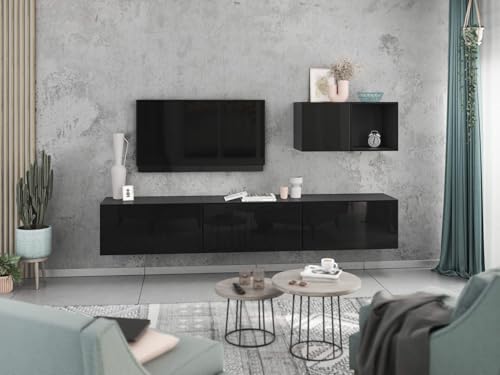 moebel-dich-auf Wohnwand VARIANTO 5 Schrank Set 5 TLG., 228 cm, anthrazit matt/schwarz Hochglanz, Wandhängend, 3 Schränke mit Klappen, 1 Schrank mit Tür und 1 Regal moebel-dich-auf Wohnwand VARIANTO 5 Schrank Set 5 TLG., 228 cm, anthrazit matt/schwarz Hochglanz, Wandhängend, 3 Schränke mit Klappen, 1 Schrank mit Tür und 1 Regal von moebel-dich-auf