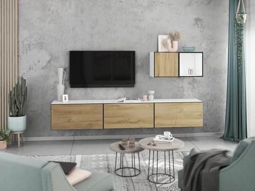 moebel-dich-auf Wohnwand VARIANTO 5 Schrank Set 5 TLG., 228 cm, weiß matt/Evoke Eiche, Wandhängend, 3 Schränke mit Klappen, 1 Schrank mit Tür und 1 Regal moebel-dich-auf Wohnwand VARIANTO 5 Schrank Set 5 TLG., 228 cm, weiß matt/Evoke Eiche, Wandhängend, 3 Schränke mit Klappen, 1 Schrank mit Tür und 1 Regal von moebel-dich-auf