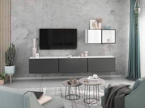 moebel-dich-auf Wohnwand VARIANTO 5 Schrank Set 5 TLG., 228 cm, weiß matt/anthrazit matt/weiß Hochglanz M1, Wandhängend, 3 Schränke mit Klappen, 1 Schrank mit Tür und 1 Regal moebel-dich-auf Wohnwand VARIANTO 5 Schrank Set 5 TLG., 228 cm, weiß matt/anthrazit matt/weiß Hochglanz M1, Wandhängend, 3 Schränke mit Klappen, 1 Schrank mit Tür und 1 Regal von moebel-dich-auf