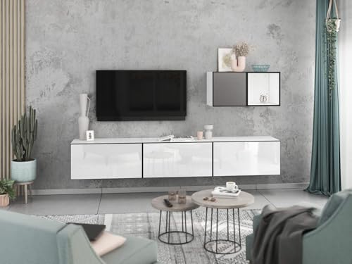 moebel-dich-auf Wohnwand VARIANTO 5 Schrank Set 5 TLG., 228 cm, weiß matt/anthrazit matt/weiß Hochglanz M2, Wandhängend, 3 Schränke mit Klappen, 1 Schrank mit Tür und 1 Regal von moebel-dich-auf