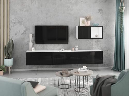 moebel-dich-auf Wohnwand VARIANTO 5 Schrank Set 5 TLG., 228 cm, weiß matt/schwarz Hochglanz, Wandhängend, 3 Schränke mit Klappen, 1 Schrank mit Tür und 1 Regal moebel-dich-auf Wohnwand VARIANTO 5 Schrank Set 5 TLG., 228 cm, weiß matt/schwarz Hochglanz, Wandhängend, 3 Schränke mit Klappen, 1 Schrank mit Tür und 1 Regal von moebel-dich-auf