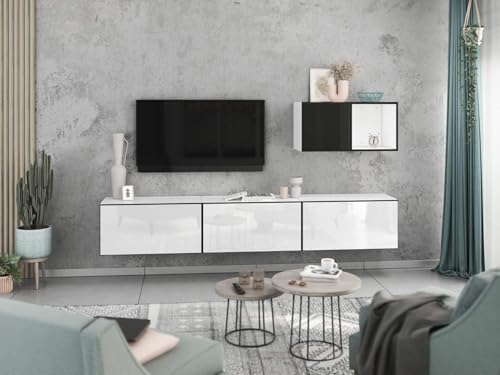 moebel-dich-auf Wohnwand VARIANTO 5 Schrank Set 5 TLG., 228 cm, weiß matt/schwarz Hochglanz/weiß Hochglanz M2, Wandhängend, 3 Schränke mit Klappen, 1 Schrank mit Tür und 1 Regal von moebel-dich-auf