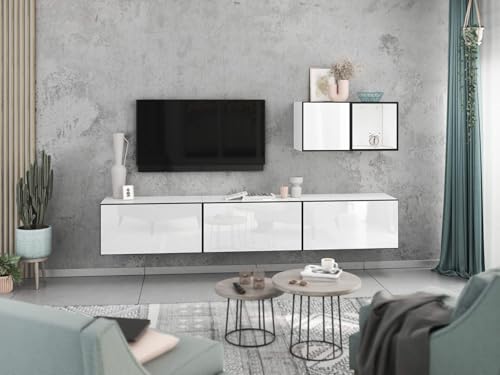 moebel-dich-auf Wohnwand VARIANTO 5 Schrank Set 5 TLG., 228 cm, weiß matt/weiß Hochglanz, Wandhängend, 3 Schränke mit Klappen, 1 Schrank mit Tür und 1 Regal moebel-dich-auf Wohnwand VARIANTO 5 Schrank Set 5 TLG., 228 cm, weiß matt/weiß Hochglanz, Wandhängend, 3 Schränke mit Klappen, 1 Schrank mit Tür und 1 Regal von moebel-dich-auf