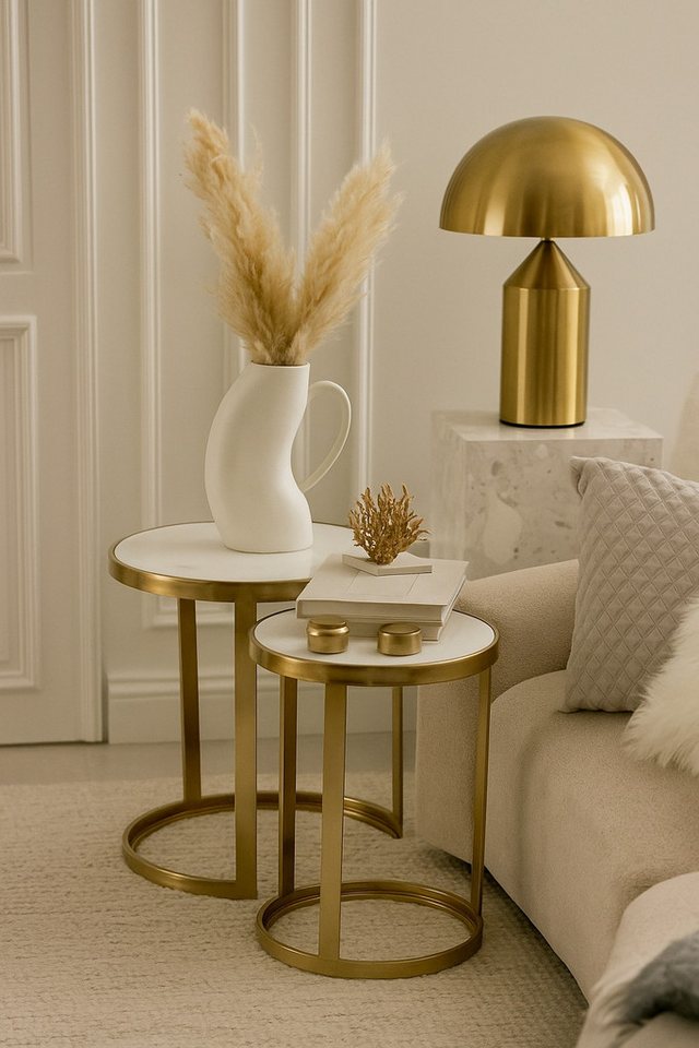 moebel-direkt-online Beistelltisch Tischset 2tlg. mit Mormorplatten (Set, 2er-Set), echt Marmorplatte von moebel-direkt-online