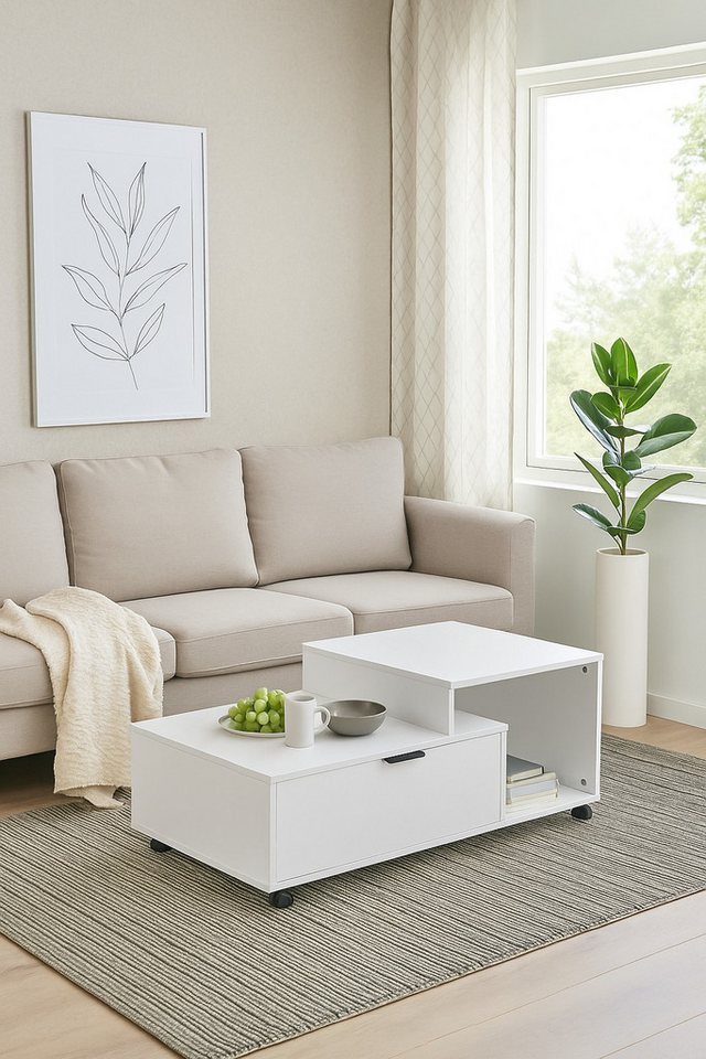 moebel-direkt-online Couchtisch In drei Dekorfarben, mit Rollen (mit Schublade), Breite 90 cm von moebel-direkt-online