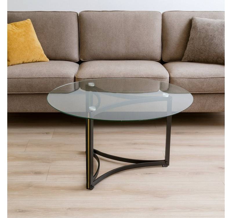 moebel-direkt-online Couchtisch Runder Couchtisch mit Metallgestell und Sicherheitsglas von moebel-direkt-online