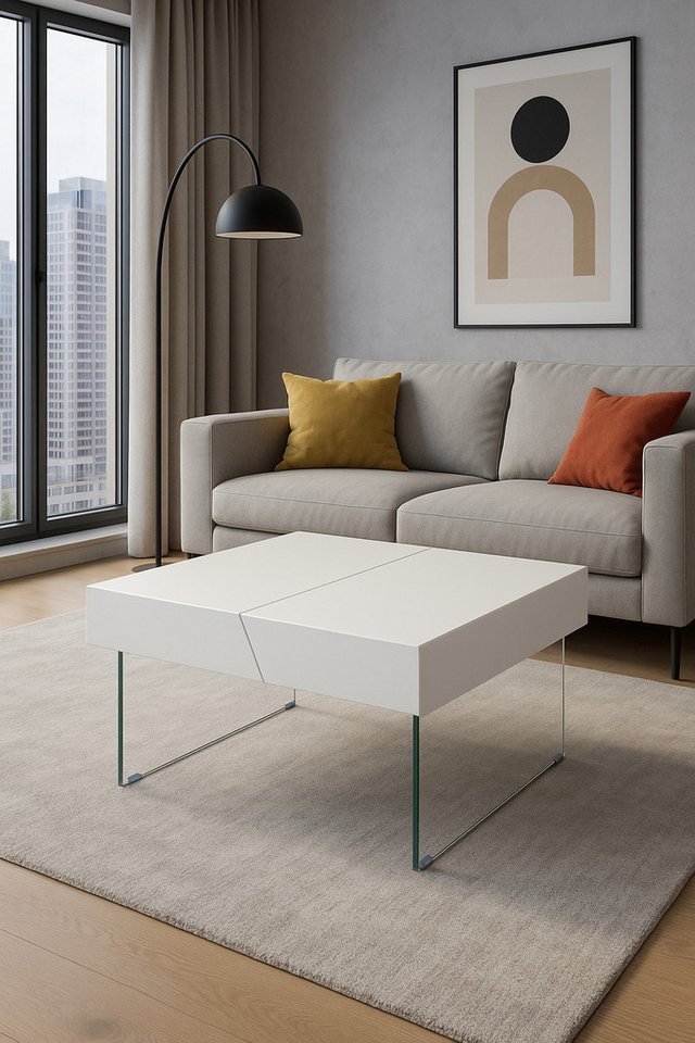 moebel-direkt-online Couchtisch Tom, Sicherheits-Klarglasplatten als Standfuß, Tischplatte geteilt von moebel-direkt-online