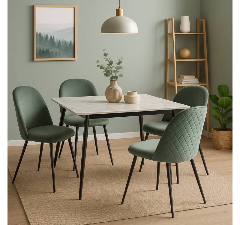 moebel-direkt-online Essgruppe 5tlg. Tischgruppe bestehend aus vier Polsterstühlen und einen Esstisch, (Spar-Set, 5tlg. Set), Esstisch mit hochwertiger Steinplatte von moebel-direkt-online