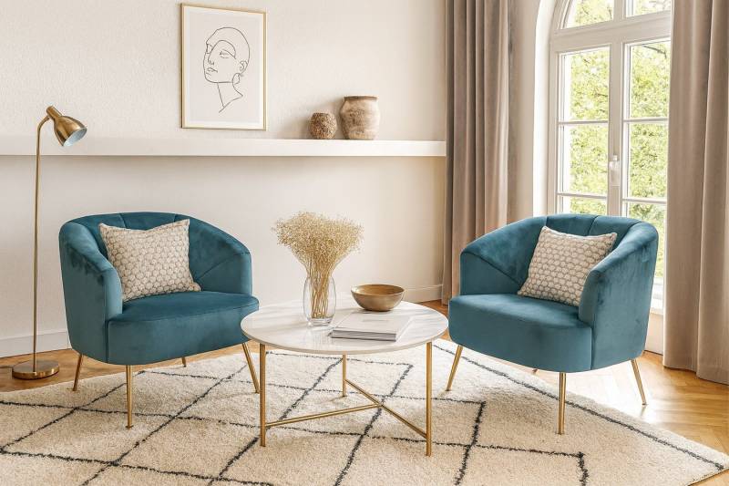 moebel-direkt-online Loungesessel Moderner Polstersessel mit goldfarben beschichtetem Stahlrohrgestell (1-St), Mit Stahlrohrbeinen von moebel-direkt-online