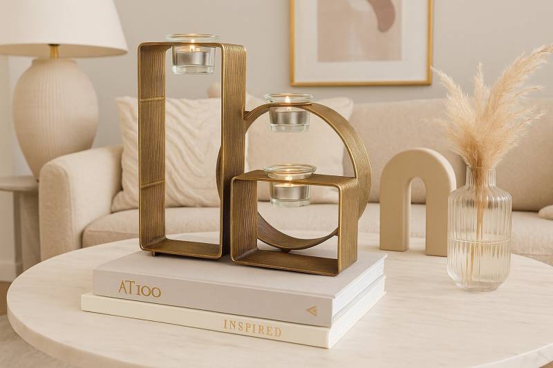 moebel-direkt-online Teelichthalter Heidi (Breite 29 cm), aus Metall, Oberfläche antik schwarz, goldfarben gewischt von moebel-direkt-online