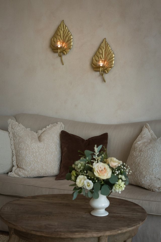 moebel-direkt-online Teelichthalter Leaves (Set, 2 Teelichthalter), aus Metall, goldfarbene Oberfläche von moebel-direkt-online