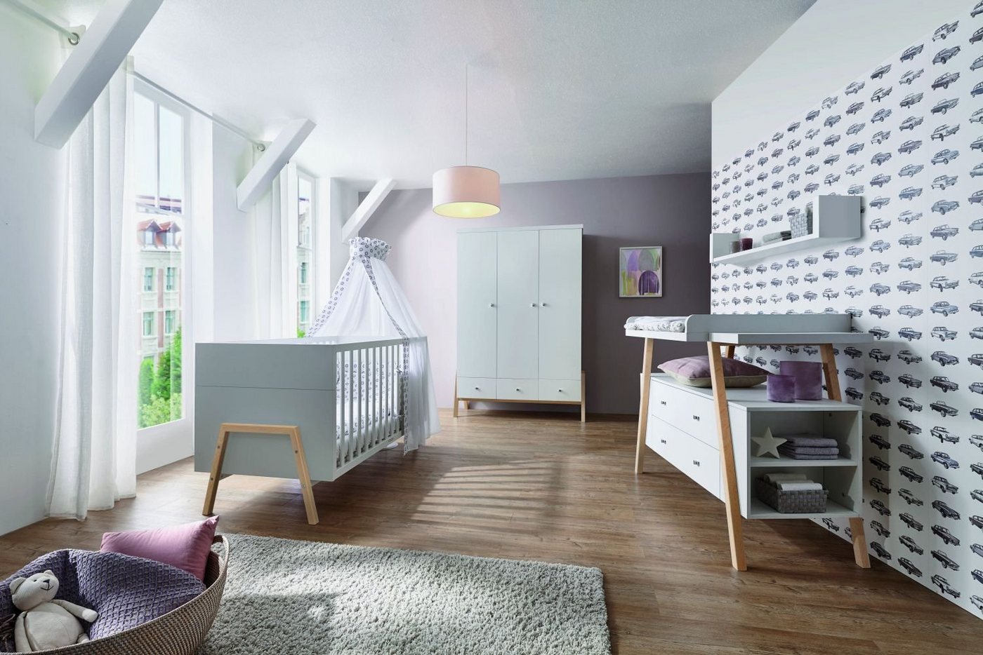 möbel-direkt.de Babyzimmer-Komplettset Holly Nature, (Komplett Set, 5-tlg., Kleiderschrank + Babybett + Lattenrost + Umbauseiten + Wickelkommode), alle Schübe mit Selbsteinzug, Türen mit Soft Close von möbel-direkt.de