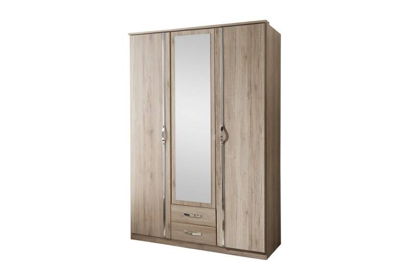 möbel-direkt.de Drehtürenschrank Duo in Eiche San Remo (komplett, 1-St., Kleiderschrank) Made in Germany, Aufleistungen in Chrom, Spiegel von möbel-direkt.de