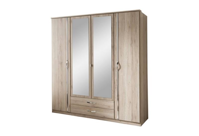 möbel-direkt.de Drehtürenschrank Duo in Eiche San Remo (komplett, 1-St., Kleiderschrank) Made in Germany, Aufleistungen in Chrom, Spiegel von möbel-direkt.de