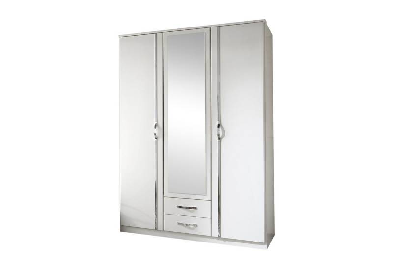 möbel-direkt.de Drehtürenschrank Duo in Weiß (komplett, 1-St., Kleiderschrank) Made in Germany, Aufleistungen in Chrom, Spiegel von möbel-direkt.de