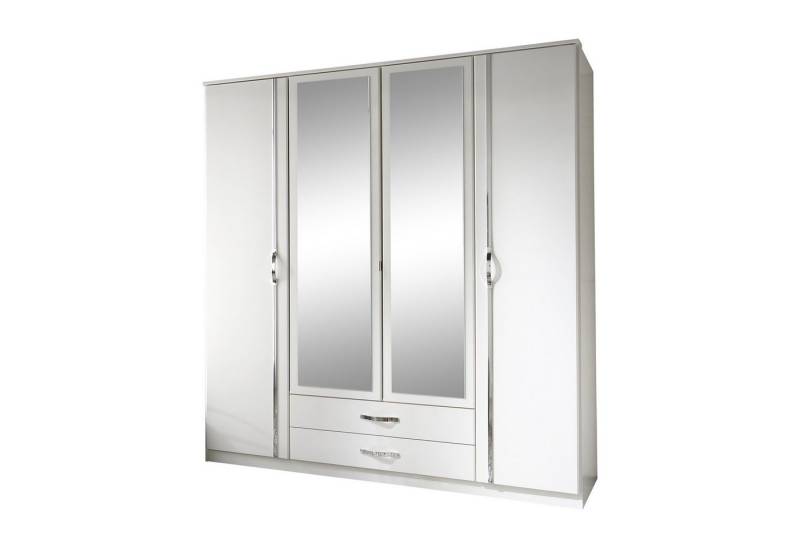 möbel-direkt.de Drehtürenschrank Duo in Weiß (komplett, 1-St., Kleiderschrank) Made in Germany, Aufleistungen in Chrom, Spiegel von möbel-direkt.de
