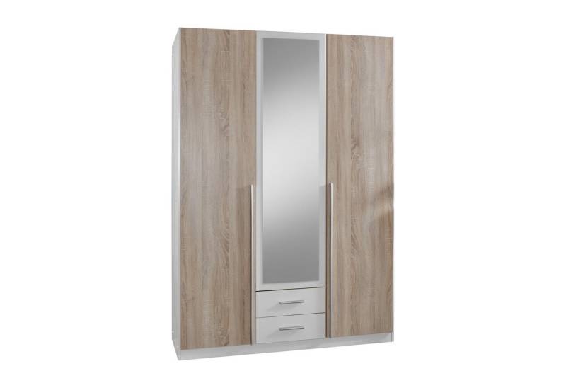 möbel-direkt.de Drehtürenschrank Skate Weiß mit Eiche Sägerau (Komplett, 1-St., Kleiderschrank als 2Türer, 3Türer oder 4Türer wählbar) Made in Germany, mit Spiegel von möbel-direkt.de