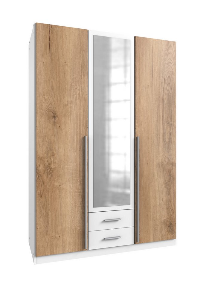 möbel-direkt.de Drehtürenschrank Skate Weiß mit Plankeneiche (Komplett, 1-St., Kleiderschrank als 2Türer, 3Türer oder 4 Türer wählbar) Made in Germany, mit Spiegel von möbel-direkt.de
