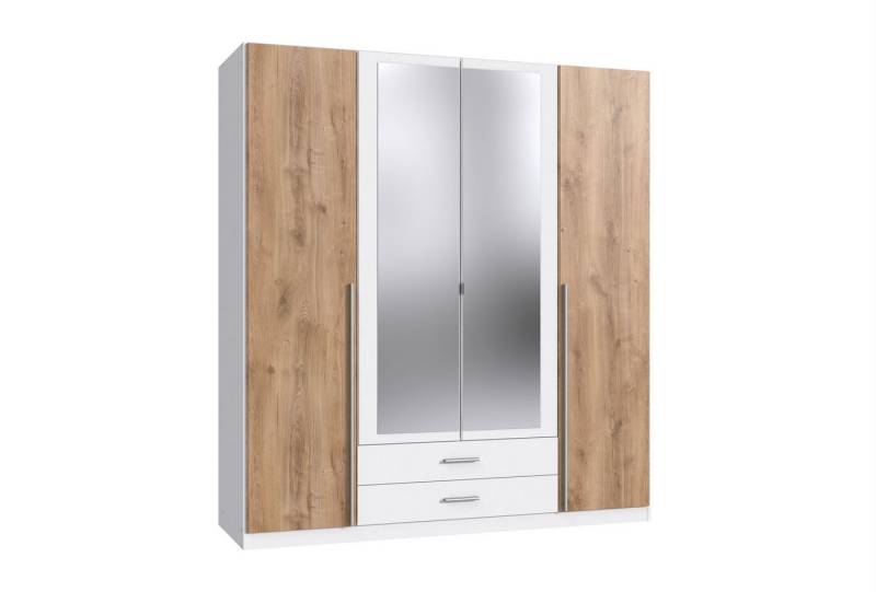 möbel-direkt.de Drehtürenschrank Skate Weiß mit Plankeneiche (Komplett, 1-St., Kleiderschrank als 2Türer, 3Türer oder 4 Türer wählbar) Made in Germany, mit Spiegel von möbel-direkt.de