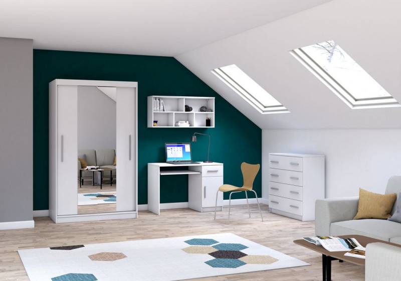 möbel-direkt.de Jugendzimmer-Set Tavilo in Weiß, (Komplett Set, 4-tlg., Schreibtisch, Kommode, Wandregal + mit verschiedenen Varianten wählbar), ABS Kanten von möbel-direkt.de