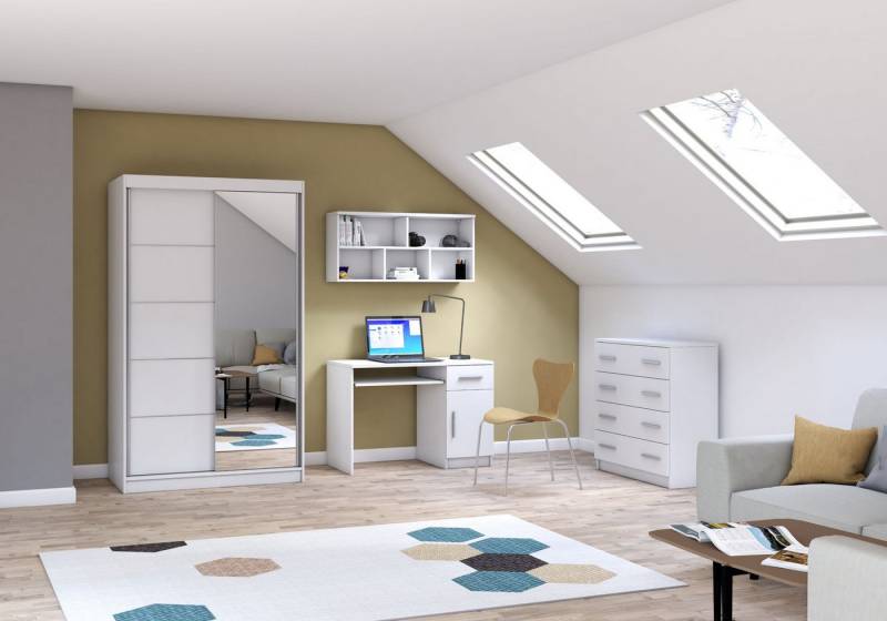 möbel-direkt.de Jugendzimmer-Set Tavilo in Weiß, (Komplett Set, 4-tlg., Schreibtisch, Kommode, Wandregal + mit verschiedenen Varianten wählbar), ABS Kanten von möbel-direkt.de
