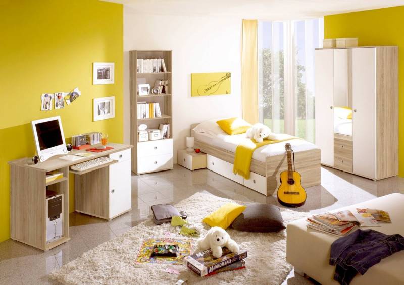 möbel-direkt.de Jugendzimmer-Set Wiki, (Spar Set, 4-tlg., Kleiderschrank + Funktionsbett 90x200cm + Schreibtisch + Standregal), Funktionsbett mit Nachttisch und Bettschubkästen, Schrank mit Spiegel von möbel-direkt.de