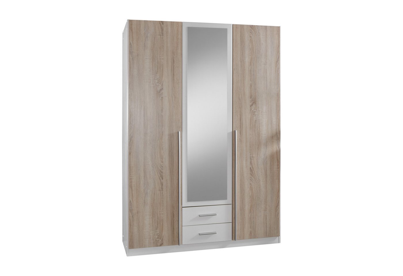 möbel-direkt.de Kleiderschrank Skate Weiß mit Eiche Sägerau (Komplett, 1-St., Drehtürenschrank als 2Türer, 3Türer oder 4Türer wählbar) mit Spiegel von möbel-direkt.de