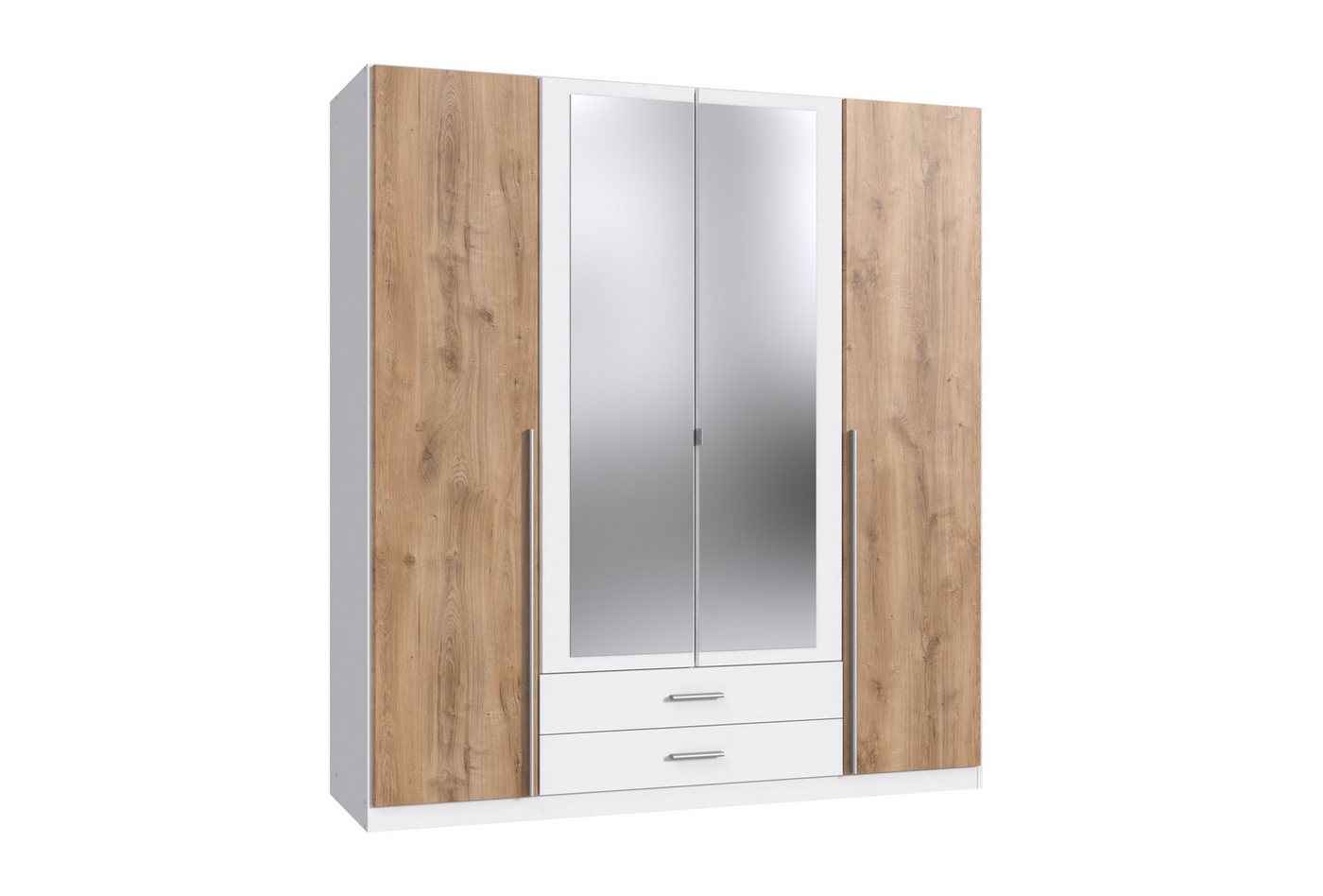 möbel-direkt.de Kleiderschrank Skate Weiß mit Plankeneiche (Komplett, 1-St., Drehtürenschrank als 2Türer, 3Türer oder 4 Türer wählbar) mit Spiegel von möbel-direkt.de