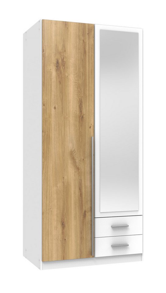 möbel-direkt.de Kleiderschrank Skate Weiß mit Plankeneiche (Komplett, 1-St., Drehtürenschrank als 2Türer, 3Türer oder 4 Türer wählbar) mit Spiegel von möbel-direkt.de