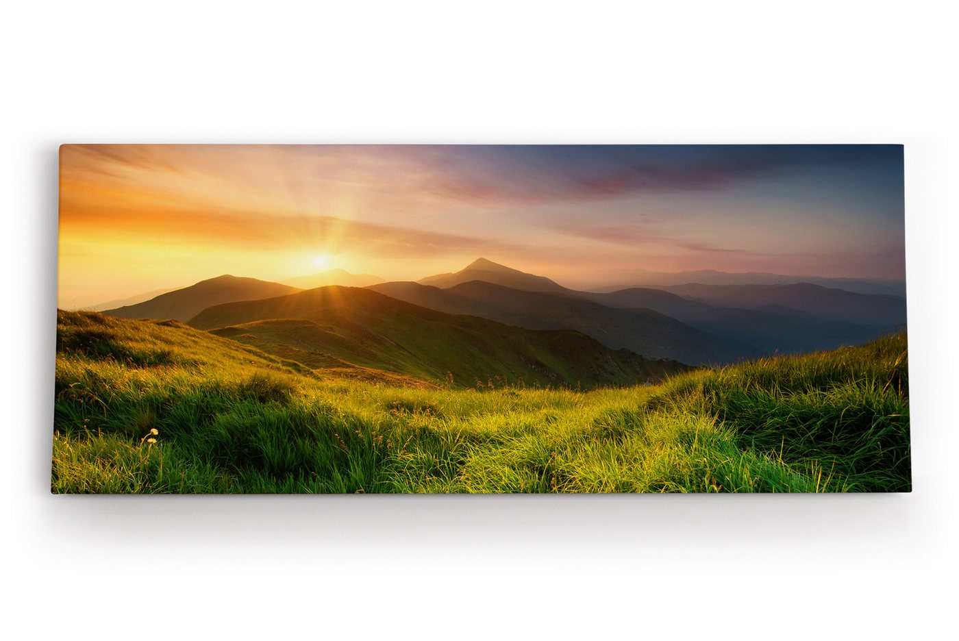 möbel-direkt.de Leinwandbild Alpenlandschaft Berge Wiesen Sonnenuntergang Natur von möbel-direkt.de