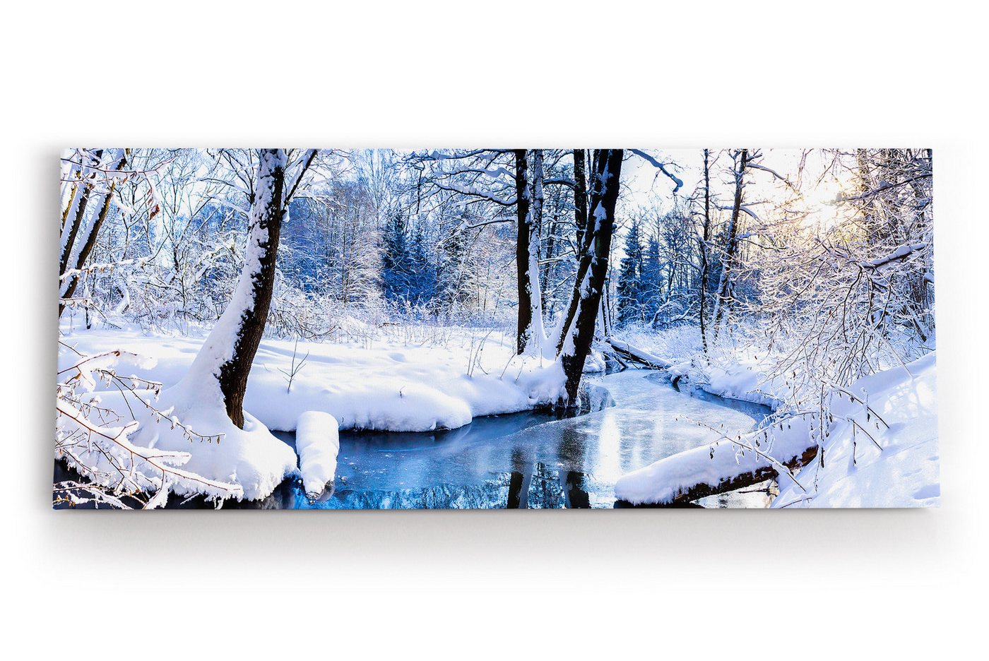 möbel-direkt.de Leinwandbild Bach im Wald Winter Schnee Winterlandschaft Weiß von möbel-direkt.de