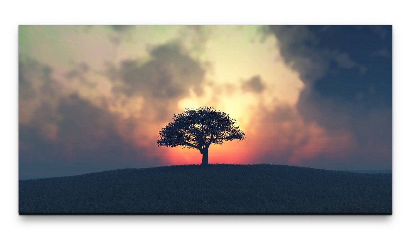 möbel-direkt.de Leinwandbild Bilder XXL Baum in der Dämmerung 50x100cm Wandbild auf Leinwand von möbel-direkt.de