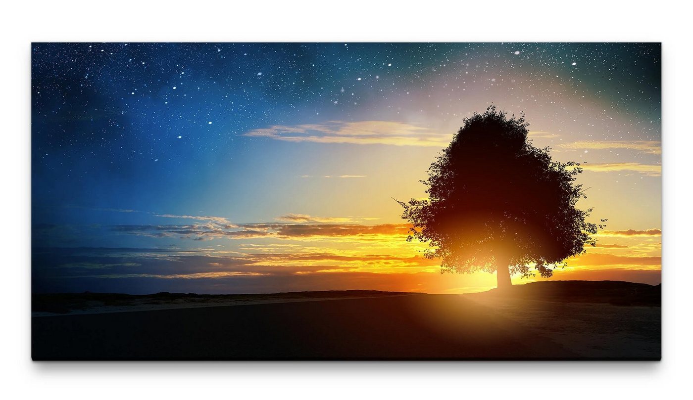 möbel-direkt.de Leinwandbild Bilder XXL Baum mit Sternenhimmel 50x100cm Wandbild auf Leinwand von möbel-direkt.de